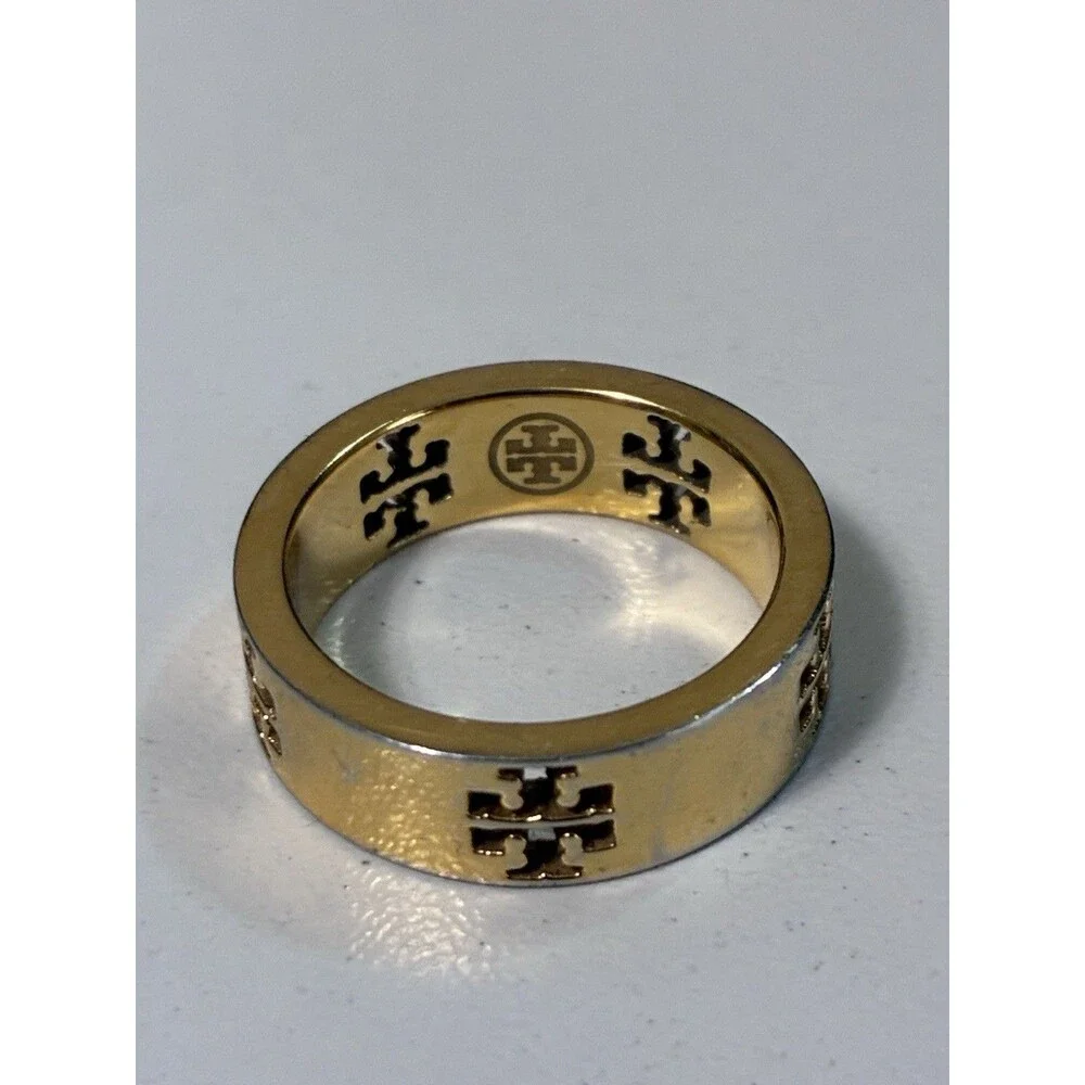 Tory Burch Gold Tone Logo Ring Size 7